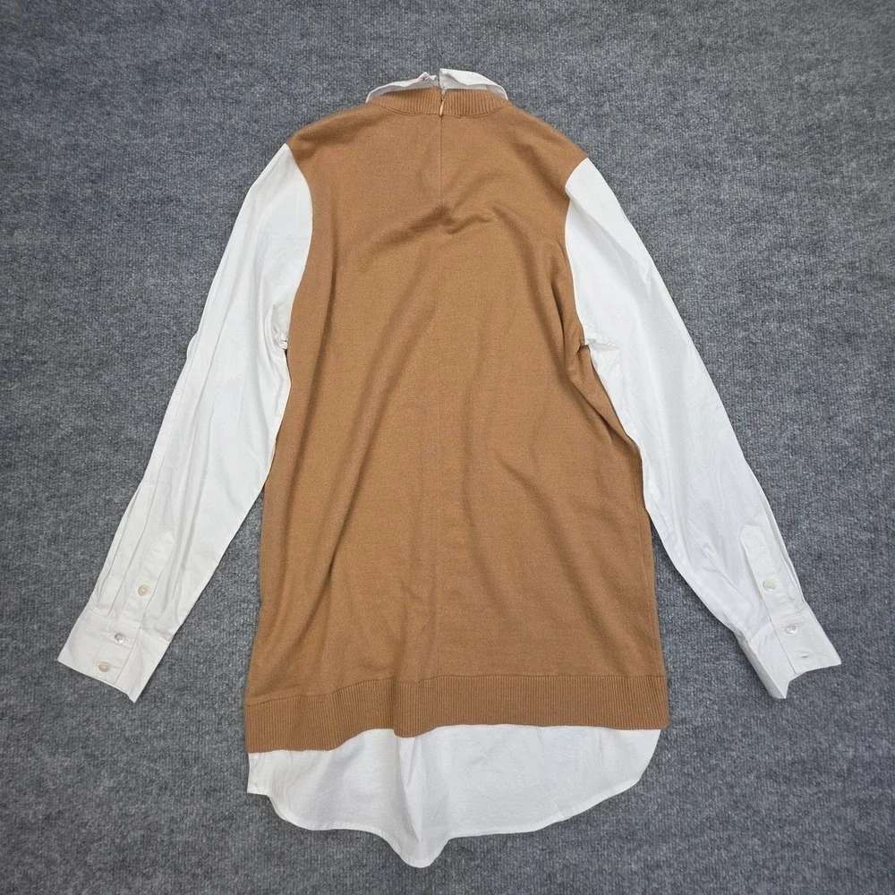 STAUD Fern Dress Collared Women's XS Brown White Long Sleeve Cotton Wool NWT - Picture 2 of 14